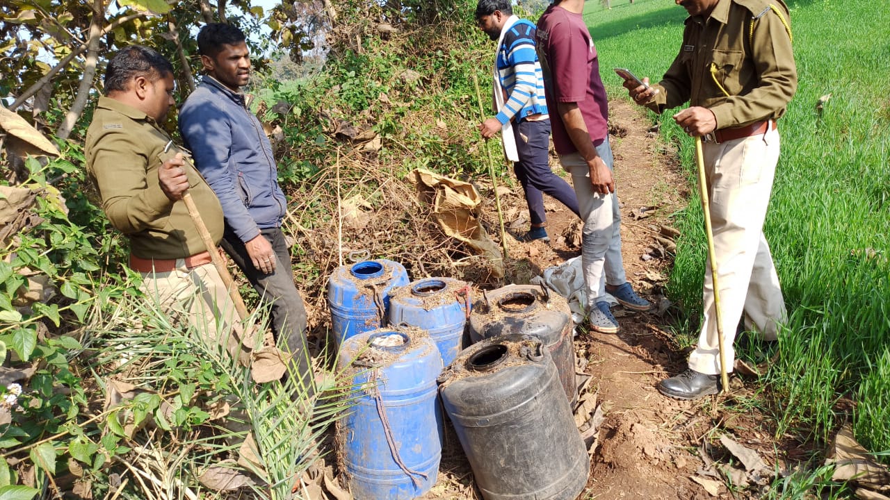 अवैध शराब का जखीरा पकड़ा गया, आबकारी विभाग ने जंगल क्षेत्र में कार्रवाई की